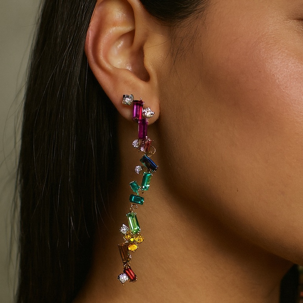 Crystal Baguette Dangle Drop Earrings